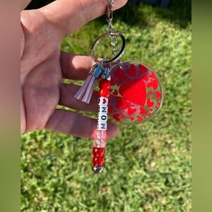 Mom Red Heart Keychain with Beads